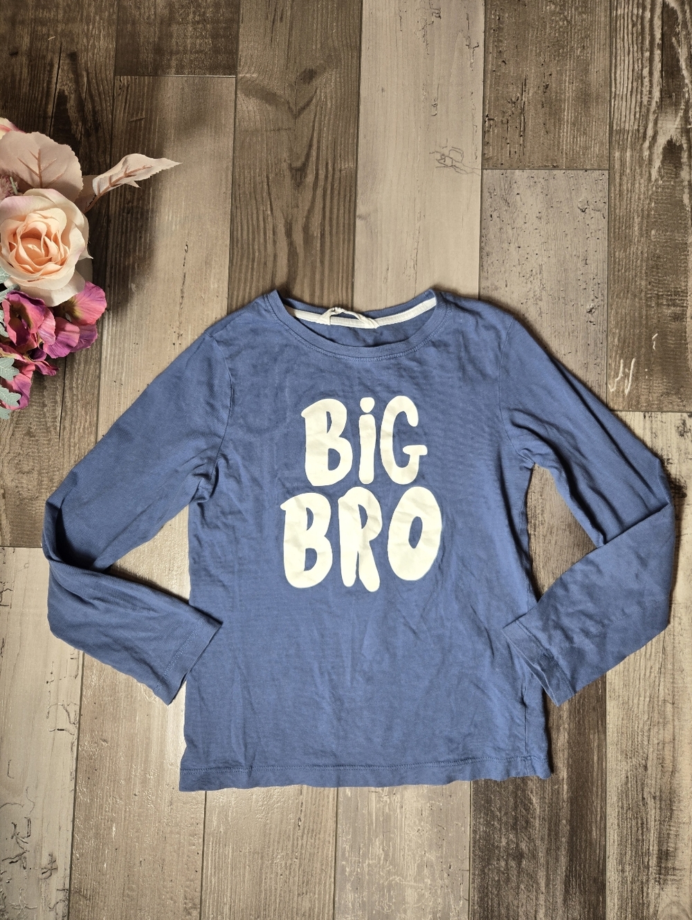 H&M Boys Dusty Blue & White "Big Bro" Graphic T-Shirt Long Sleeve Size 6-8Yrs